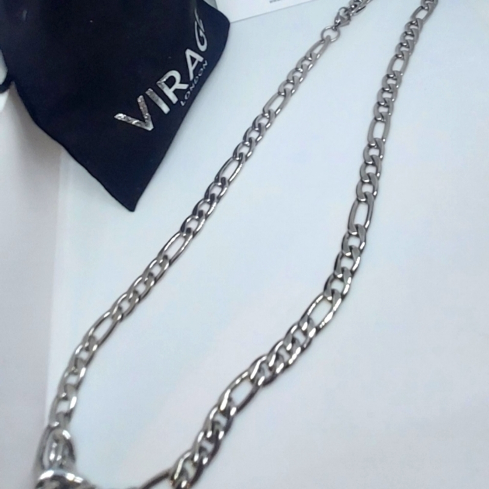 Men's 8mm silver Figaro 22in chain b